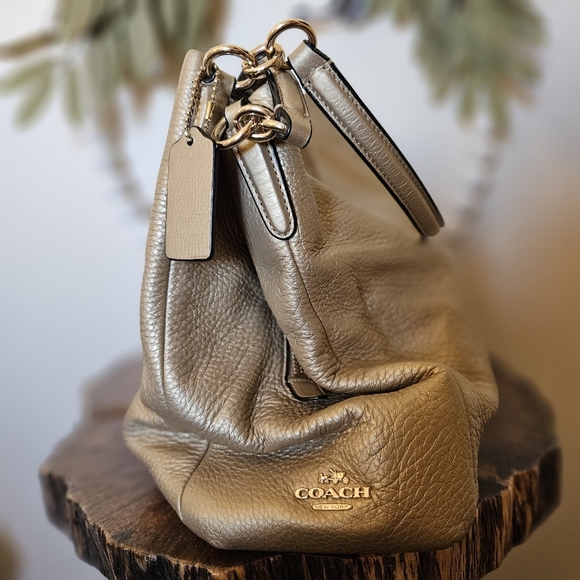 Coach Madison Phoebe Polished Gold Metallic Medium Slouchy Leather Hobo Handbag - Picture 8 of 16